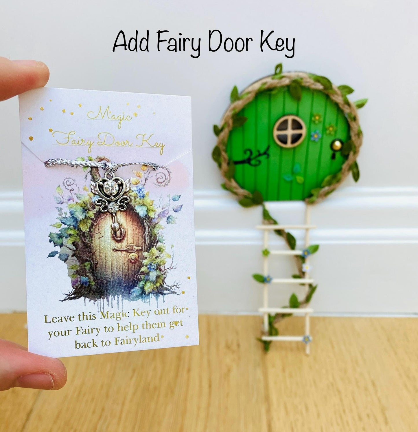 Green FAIRY DOOR with Ladder & Fairy Door Key for Fairy Bedroom