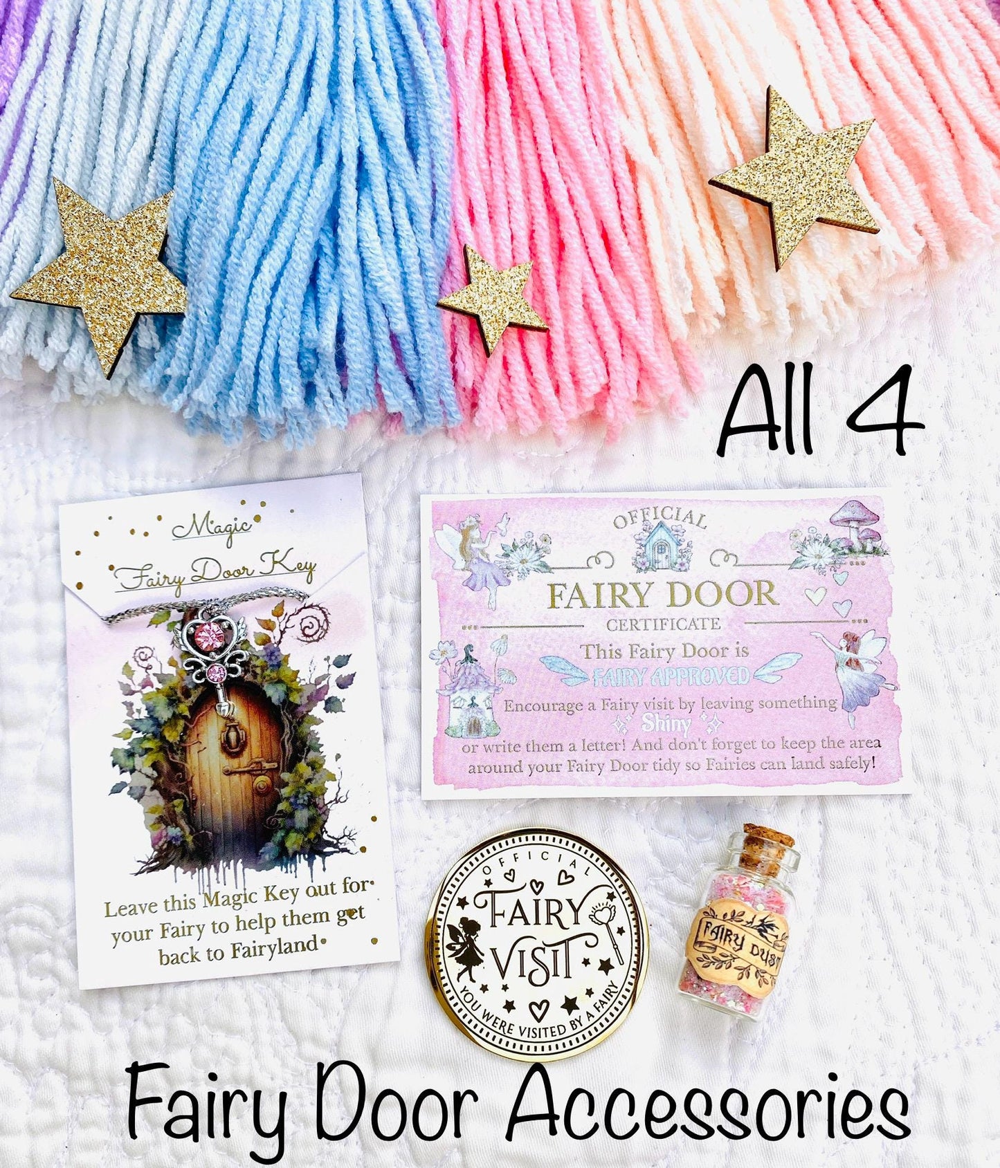 OPENING Fairy Doors -Fairy Bedroom Decor- perfect Fairy Birthday Gift! Wooden Fairy Door with Key, Fairy Dust and Fairy Gold Coin.