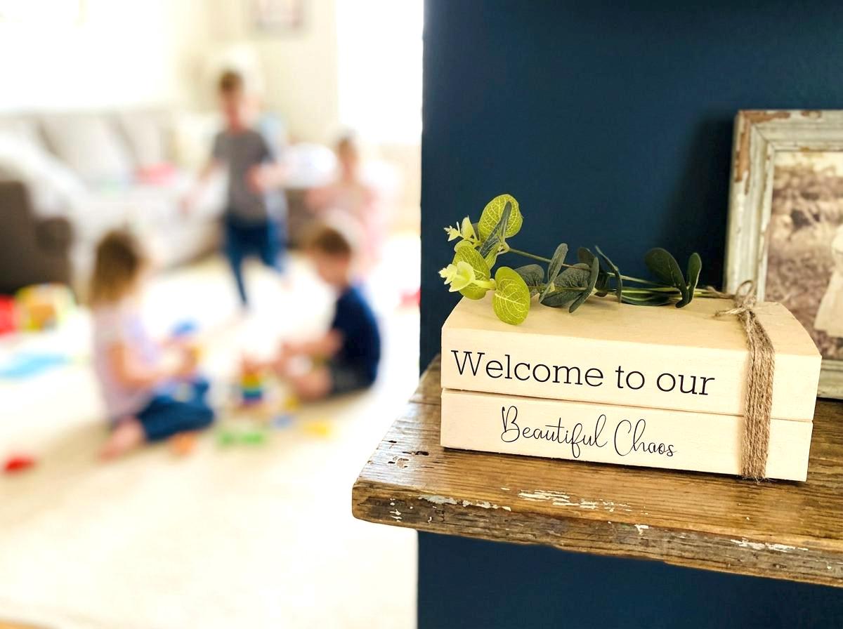 Welcome Hallway Ornament decor- book stack- Welcome Sign, hallway rustic decor- coffee table decor
