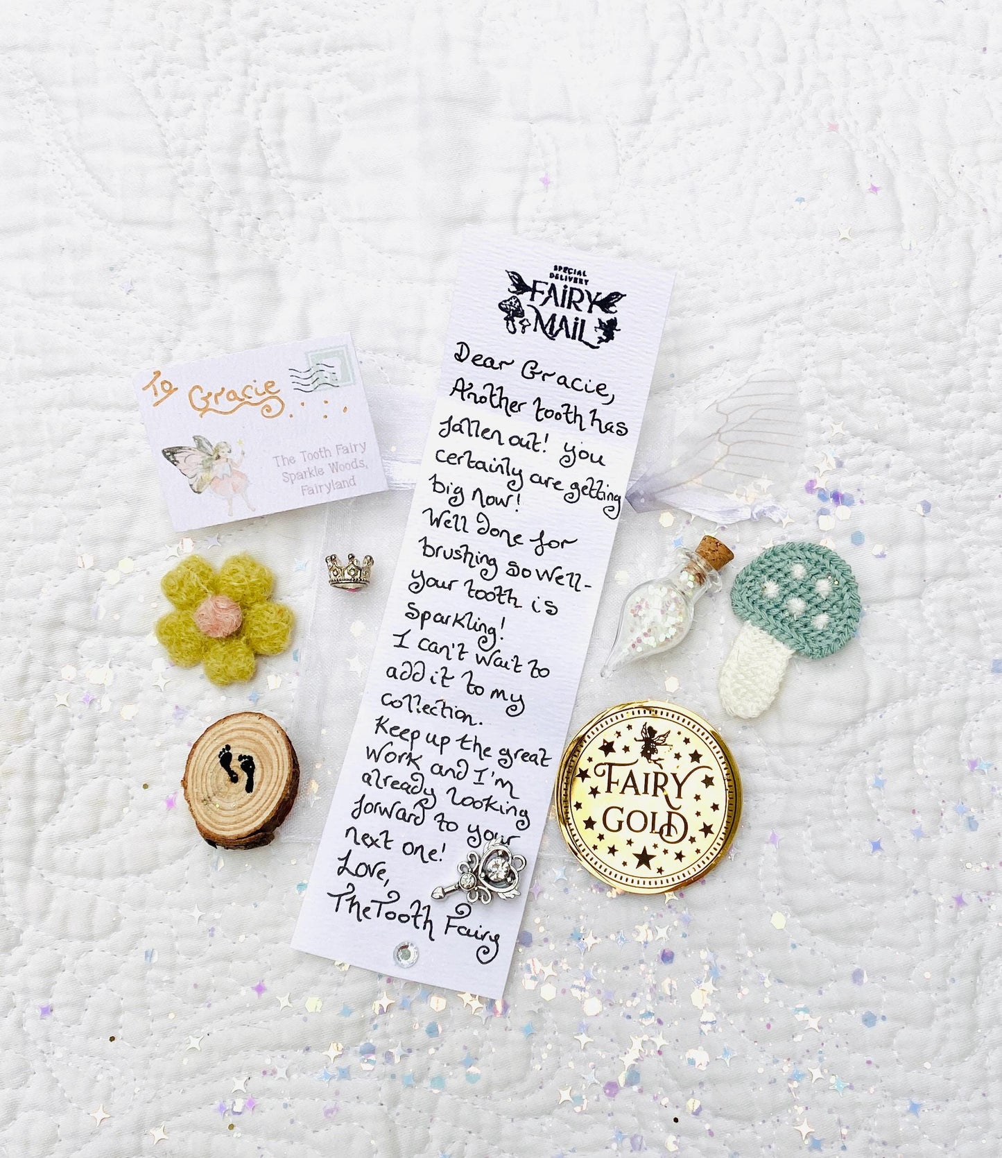 Tooth Fairy Kit- Tooth Fairy Letter, Fairy Dust and Tooth Fairy Gold Coin- First Tooth or Other Tooth. Tooth Fairy Gifts & Tooth Collection
