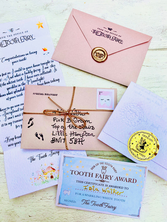 DELUXE Tooth Fairy LETTER with Tooth Certificate, Fairy Gold Coin, Fairy Dust and Tooth Fairy Gifts- Tooth Fairy Kit