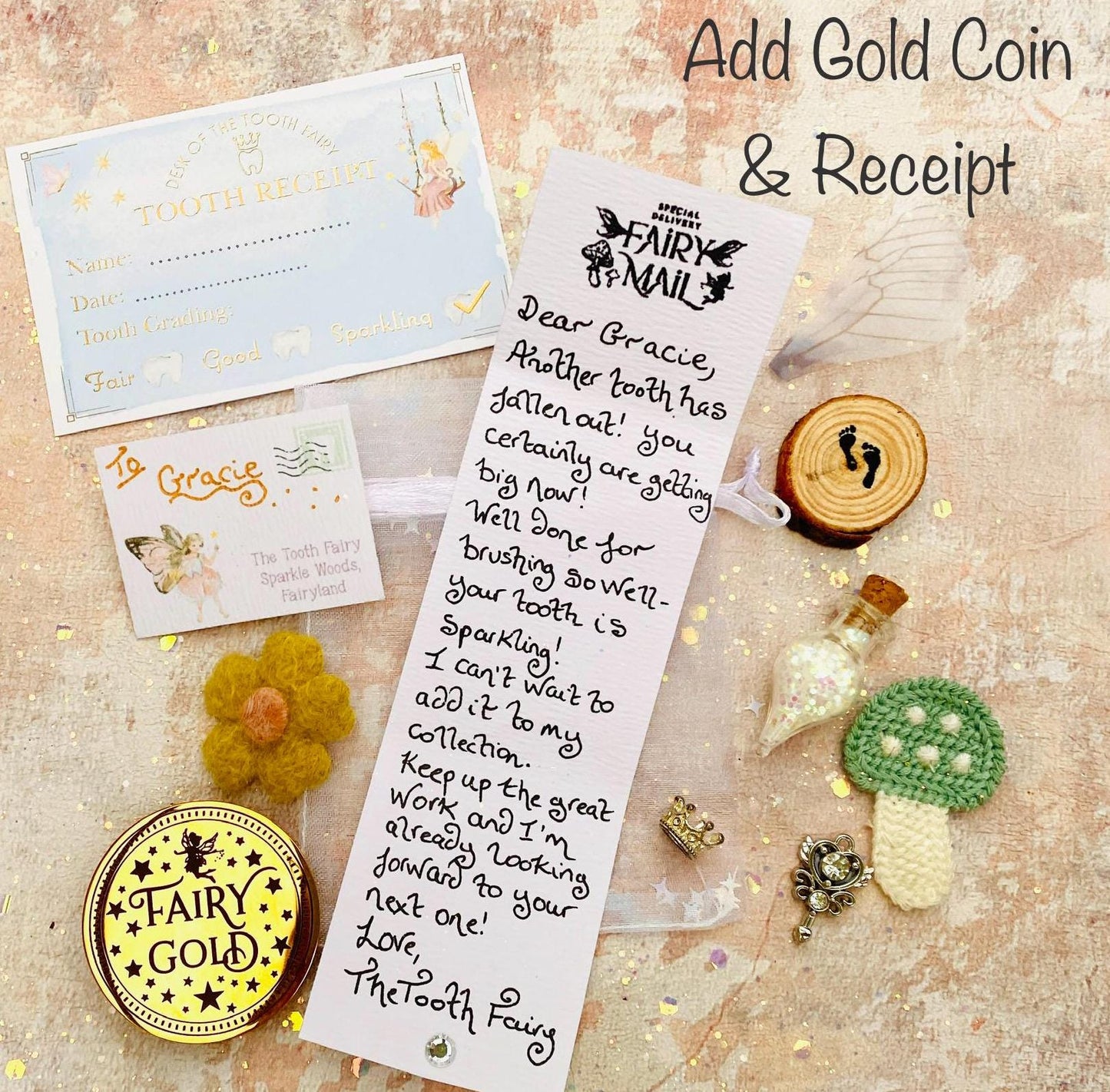Tooth Fairy Kit- Tooth Fairy Letter, Fairy Dust and Tooth Fairy Gold Coin- First Tooth or Other Tooth. Tooth Fairy Gifts & Tooth Collection