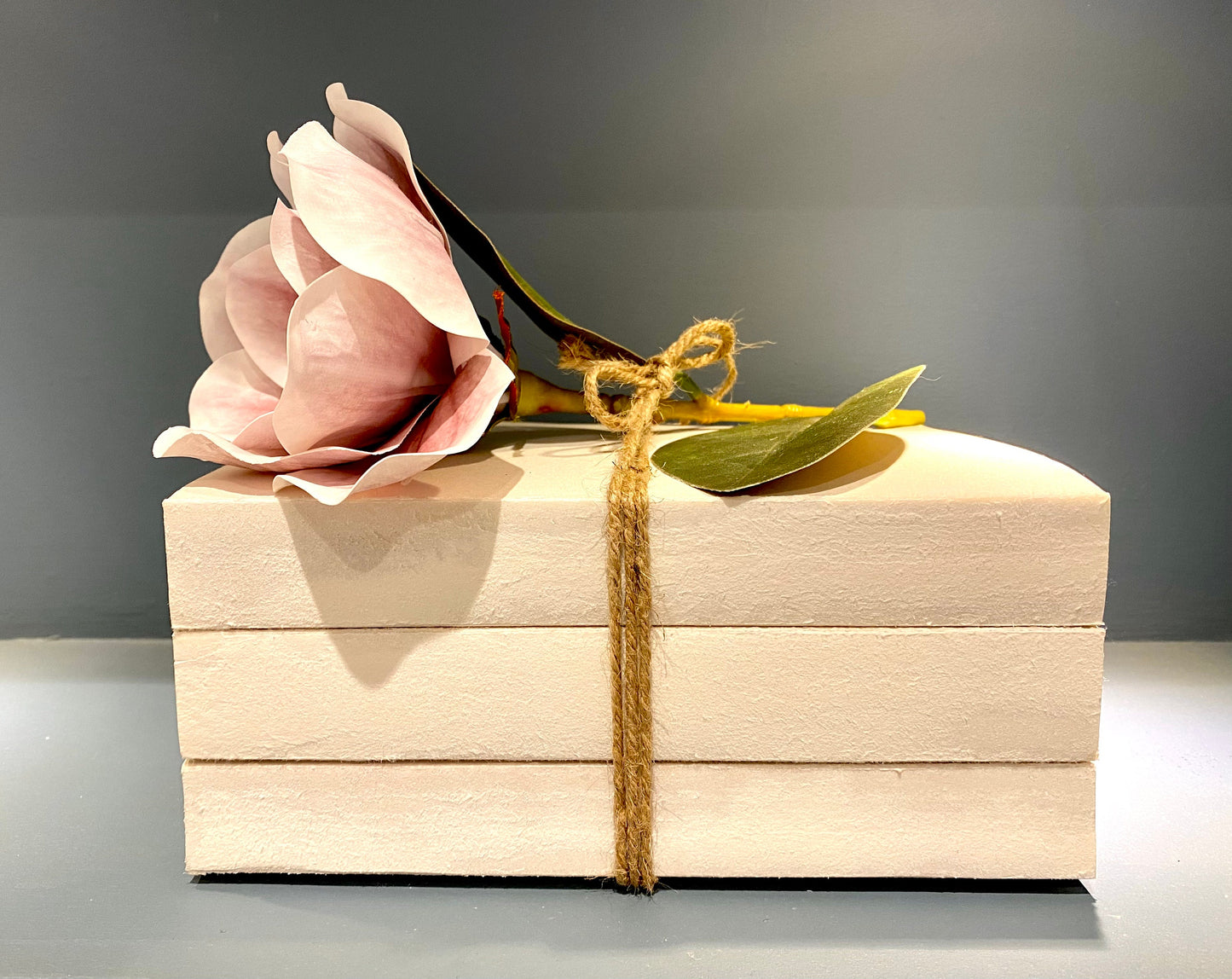 Neutral Book Stack Decor: Rustic Home Ornament with Twine