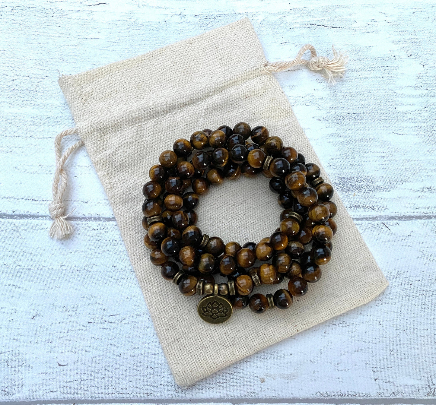 108 Mala Tiger’s Eye Stone Meditation Necklace. Beautiful Tiger Stones. Japa Mala. Prayer beads.