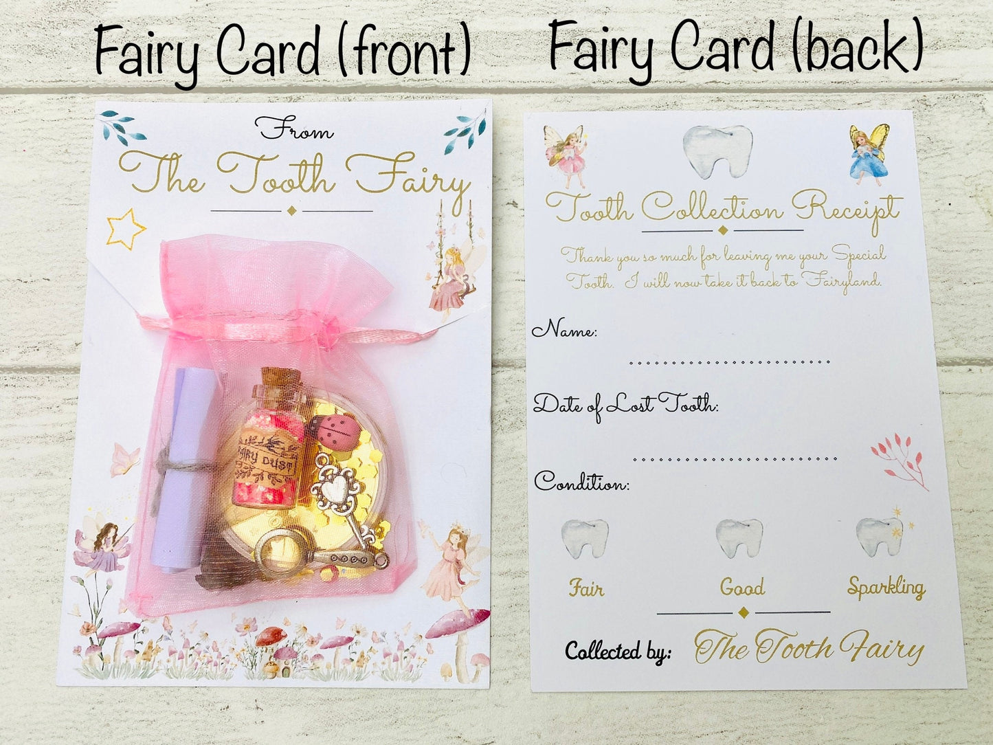Tooth Fairy Letter with Fairy Gifts. Ideal for a First Tooth Fairy Visit. Option to add Tooth Fairy Gold Coin. Tooth Fairy Kit.