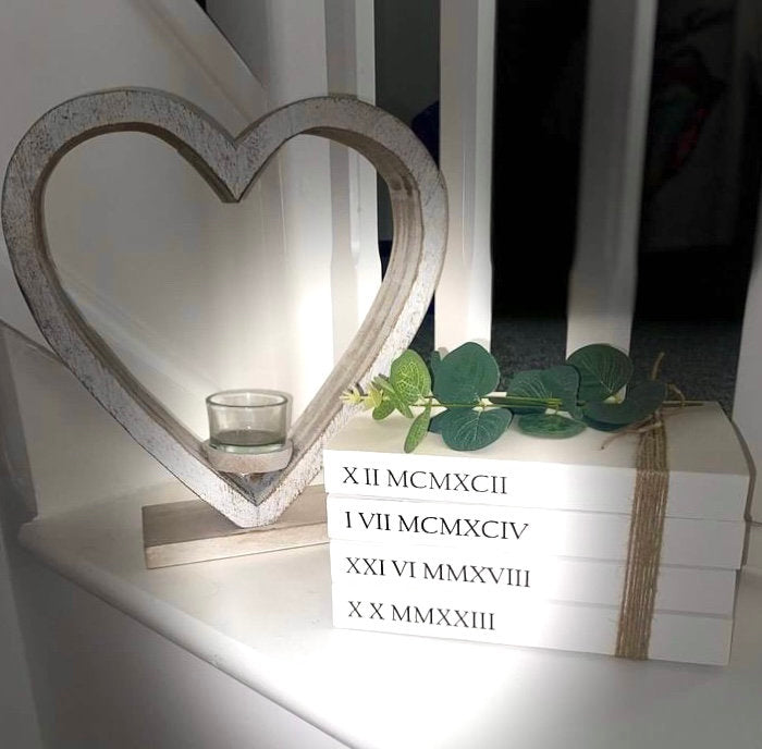 Special Dates ROMAN NUMERALS Personalised Book Stack! White Book Stacks- home decor ornament, coffee table bookshelf decor, wedding decor