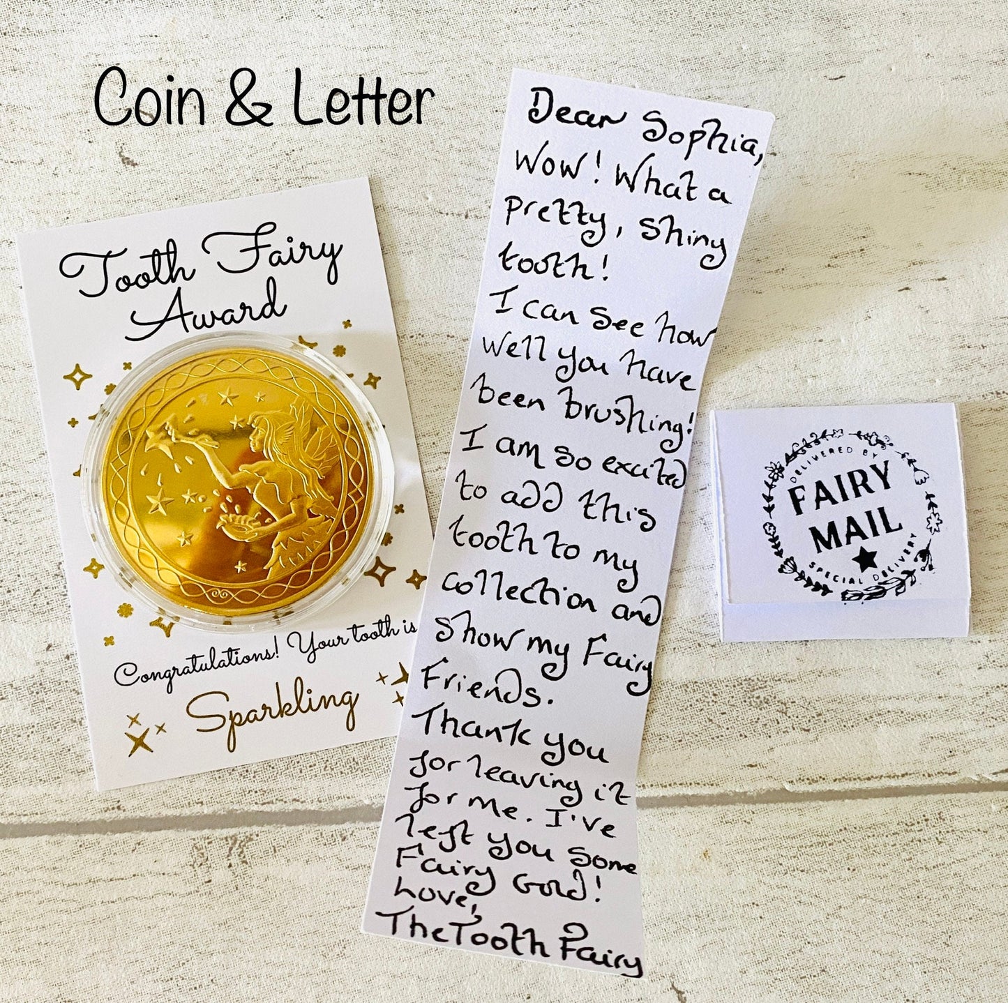 Tooth Fairy Gold Coin- Gift from the Tooth Fairy, Tooth Fairy Certificate, First Lost Tooth Certificate, Tooth Fairy Kit