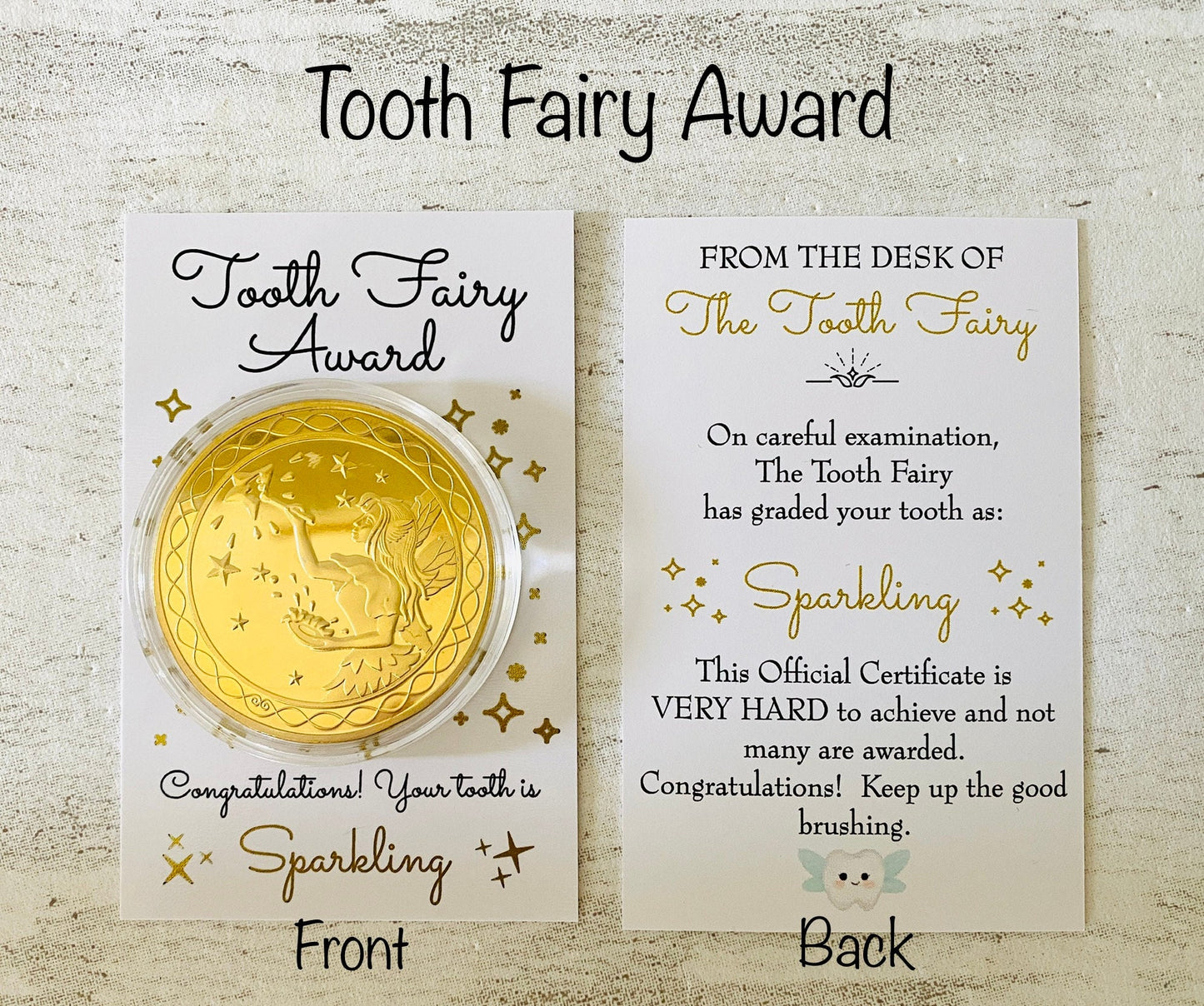 Tooth Fairy Gold Coin- Gift from the Tooth Fairy, Tooth Fairy Certificate, First Lost Tooth Certificate, Tooth Fairy Kit