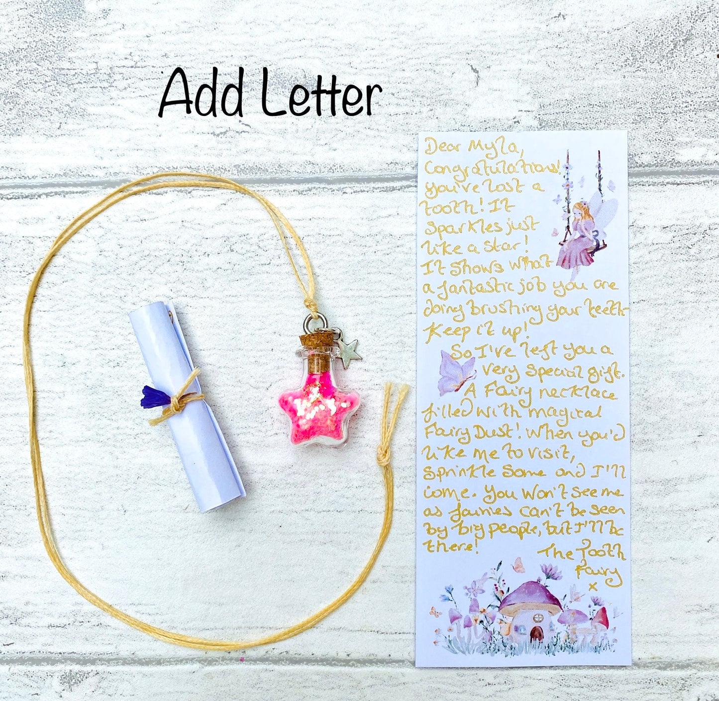 Fairy Dust Bottle Necklaces with Tooth Fairy Letter Gift. Fairy Party Bag Fillers, Fairy Dust Necklace, Fairy Party Bags, Mini Fairy Dust