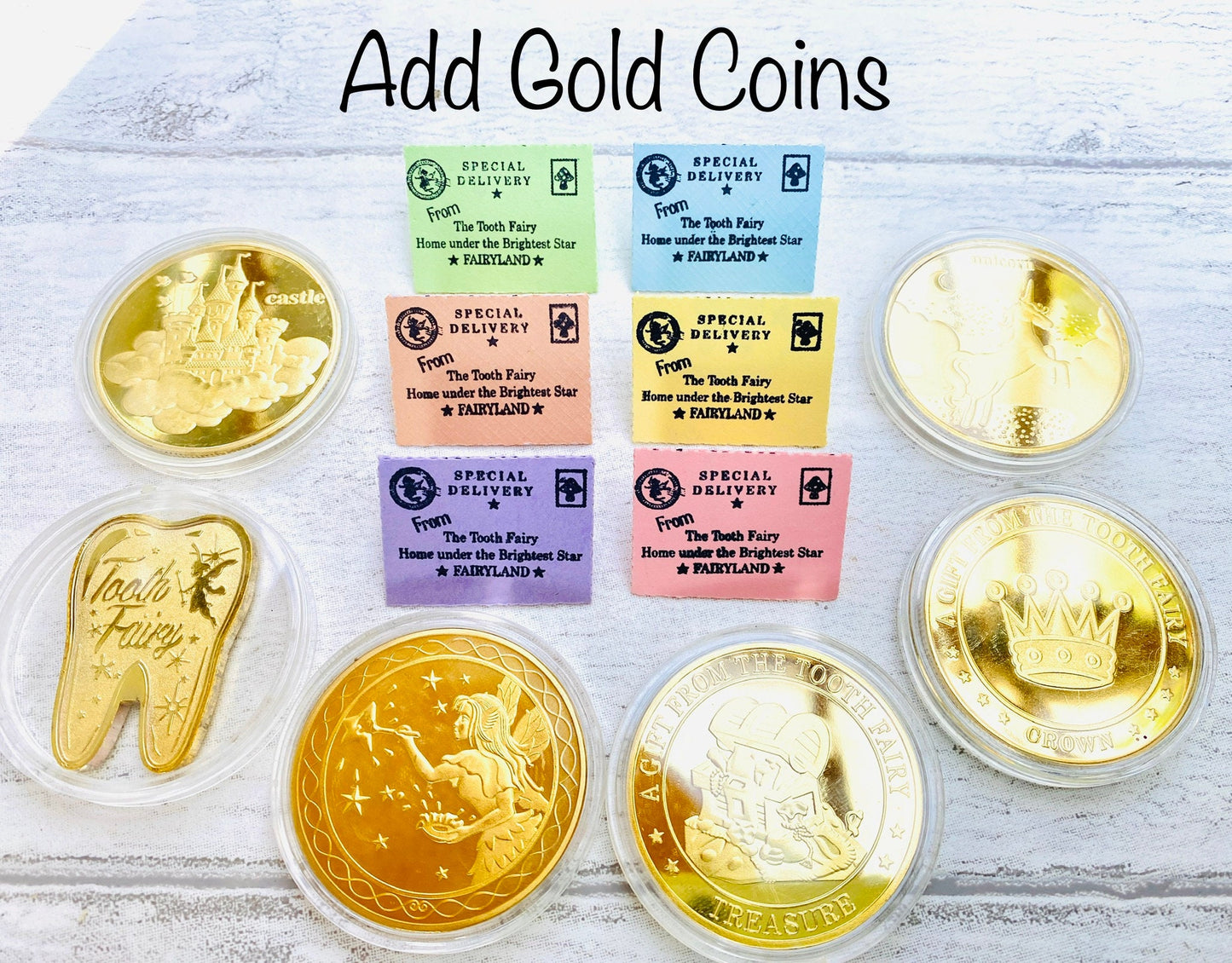 6 Personalised Tooth Fairy Letters with Fairy Dust & Gold Coins! Tooth Fairy Kit, Tooth Fairy Set with Fairy Gifts! First Tooth Fairy Visit