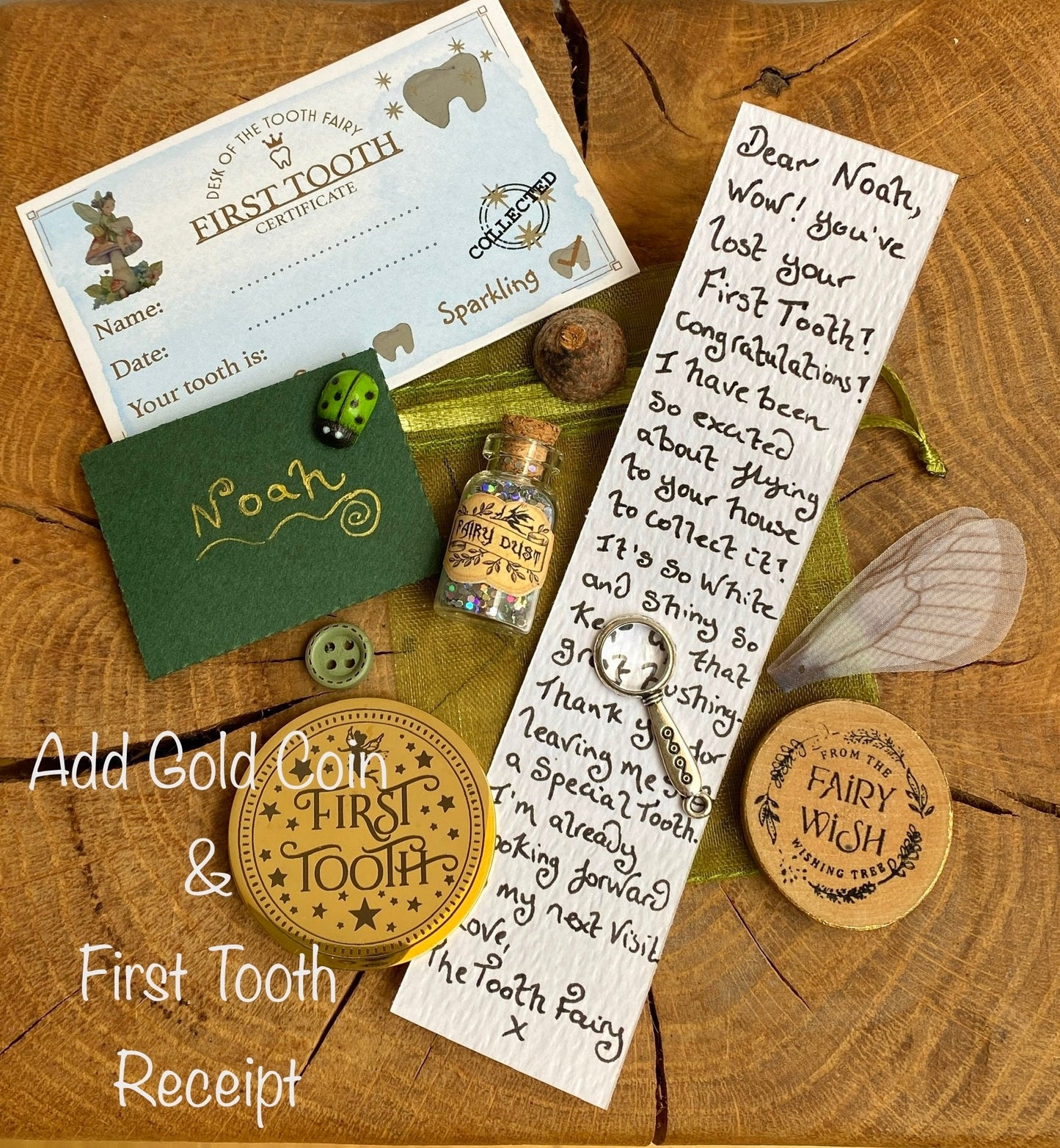 FIRST TOOTH Boy’s Tooth Fairy Gift Set- with First Tooth Coin, Tooth Fairy Letter, Fairy Dust and Fairy Gifts