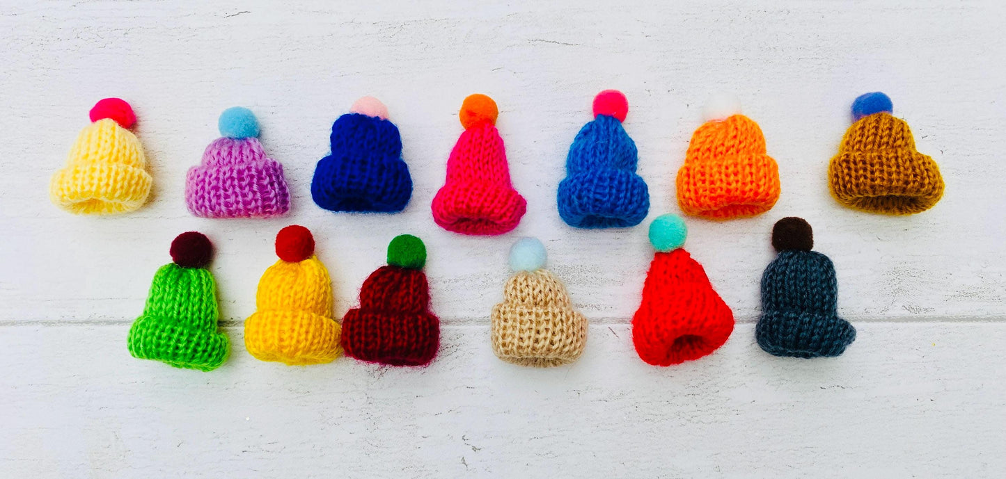 Elf Hats- Fairy Hats- Flute Hats- Tiny knitted Bobble Hats- Personalised Little Fairy Hats or Doll Knitted Wooly Hats