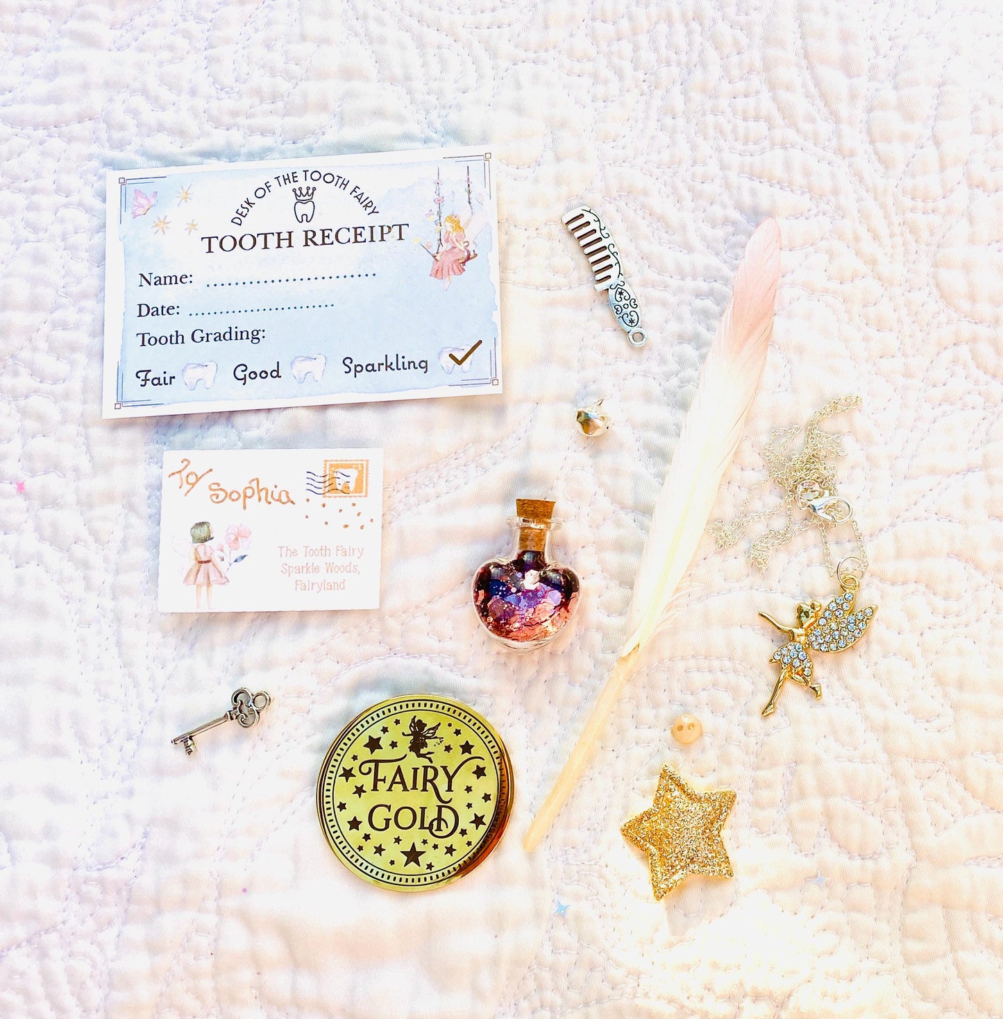 Tooth Fairy Letter, Tooth Fairy Kit with Tooth Fairy Gifts and Tooth Fairy Gold Coin & Fairy Dust! First Tooth Fairy for Girls and Boys