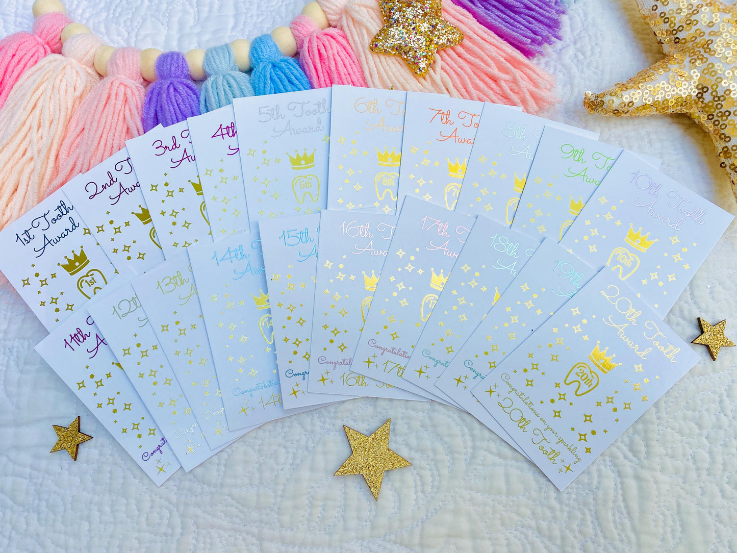20 TOOTH FAIRY Collection Receipts - 1 for every tooth! Tooth Fairy Certificate Awards! First Tooth & Last Tooth! Fairy Dust