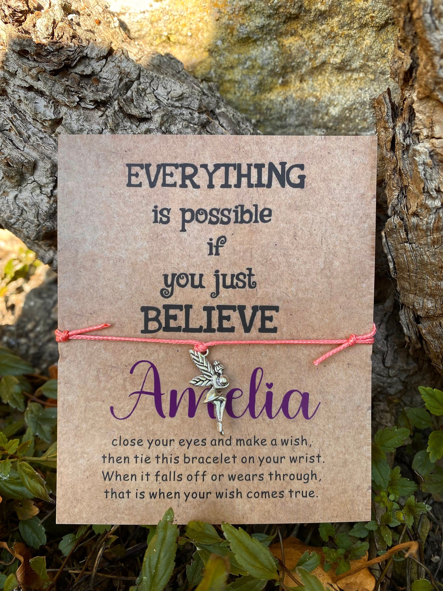 Pretty Fairy Bracelet gift charm! Delicate personalised fairy jewellery - birthday present, good luck gift- Make A Wish