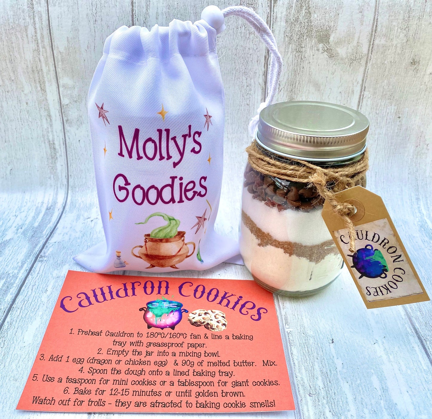 Halloween Witches & Wizards Kids Apron plus Cauldron Cookie Jar Mix! Children’s Magic Halloween Gift! Great Child Baking Set Apron Gift!