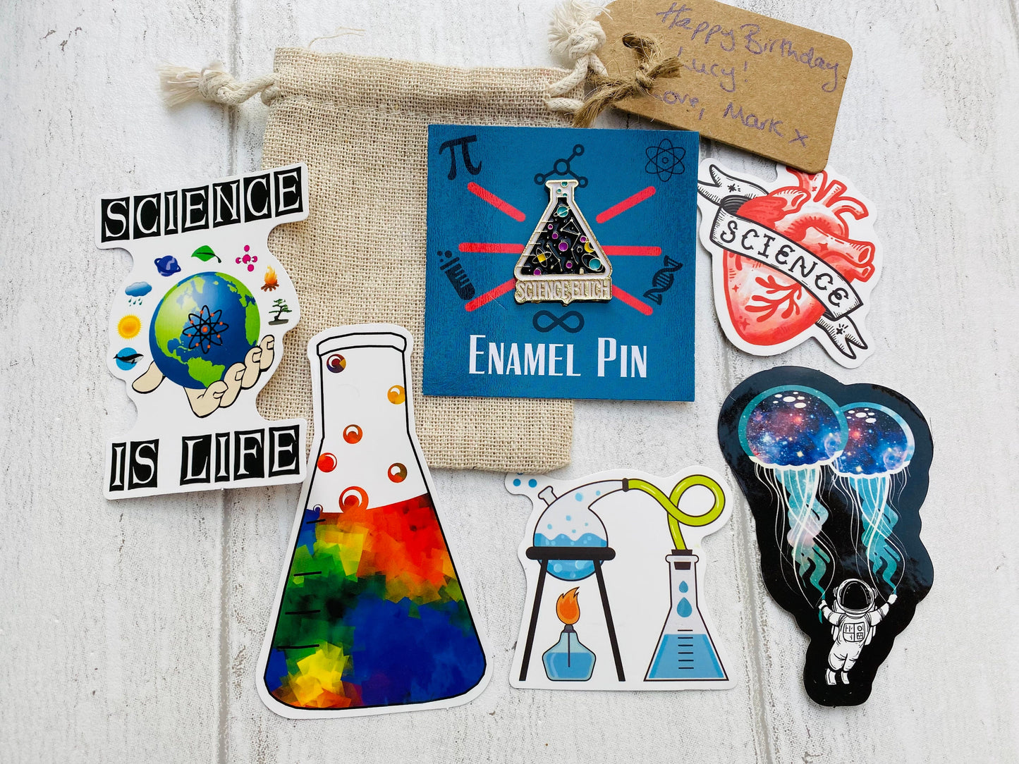 Science Bitch Funny Science Enamel Pin / University Badge & waterproof stickers for laptops! Scientist- chemist- physicist gift box