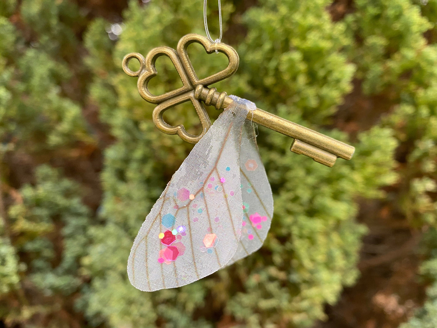 Fairy flying keys/ wizard winged keys with glittery wings- perfect for fantastical wizard decor, wedding, child’s room or fairy gift