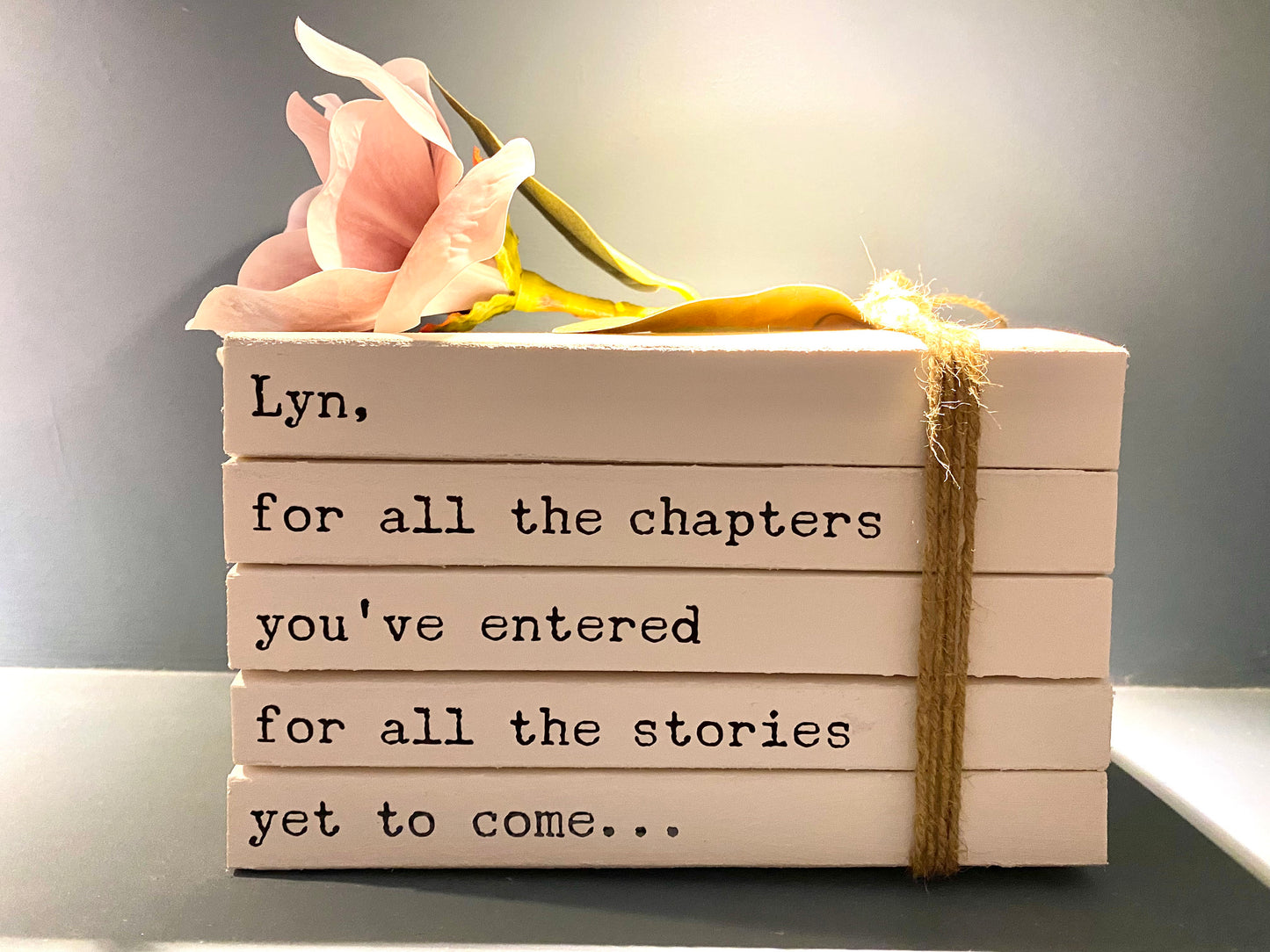 Personalised Retirement Leaving Gift! Beautiful, neutral home decor book stack