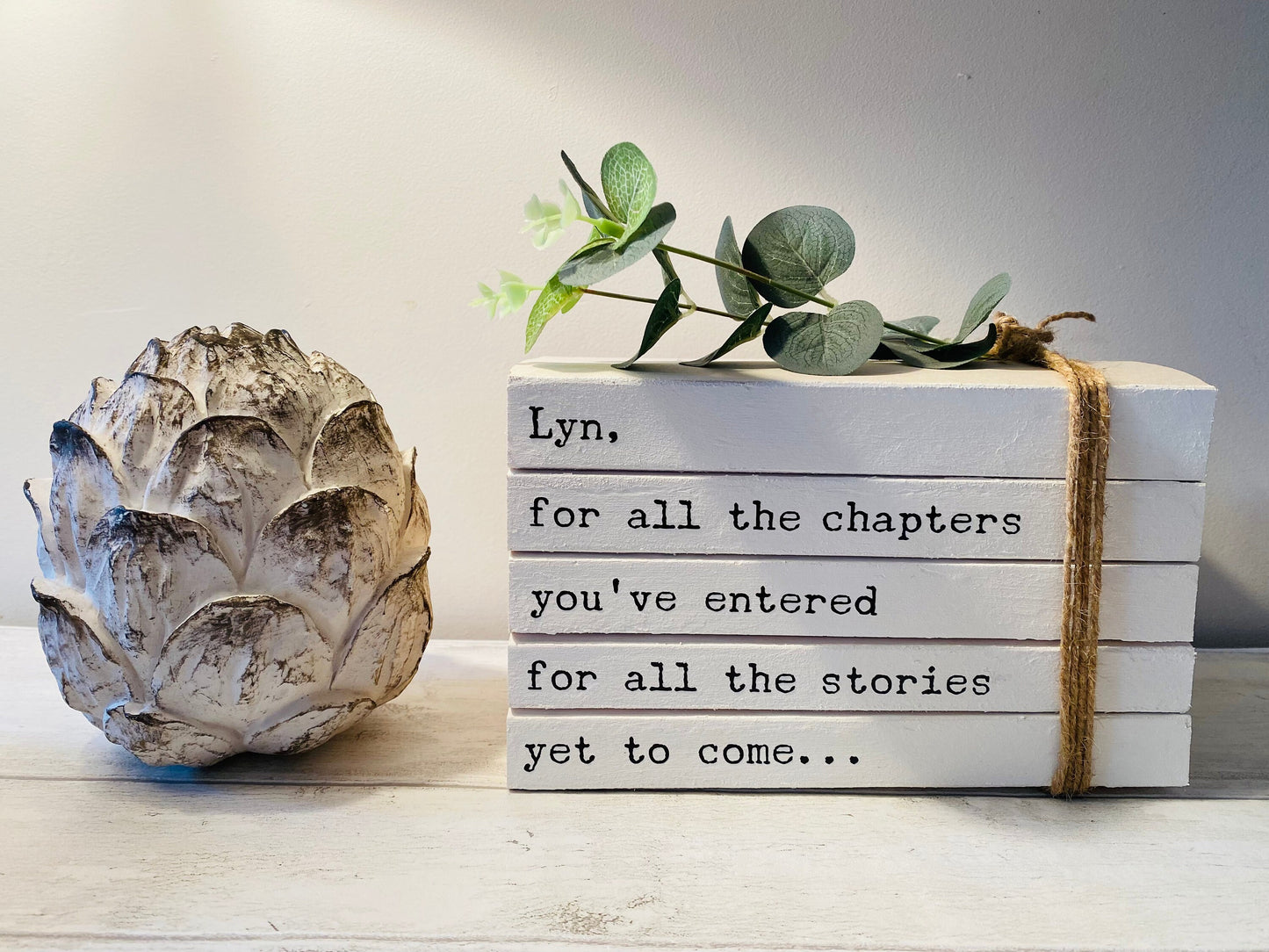 Personalised Retirement Leaving Gift! Beautiful, neutral home decor book stack