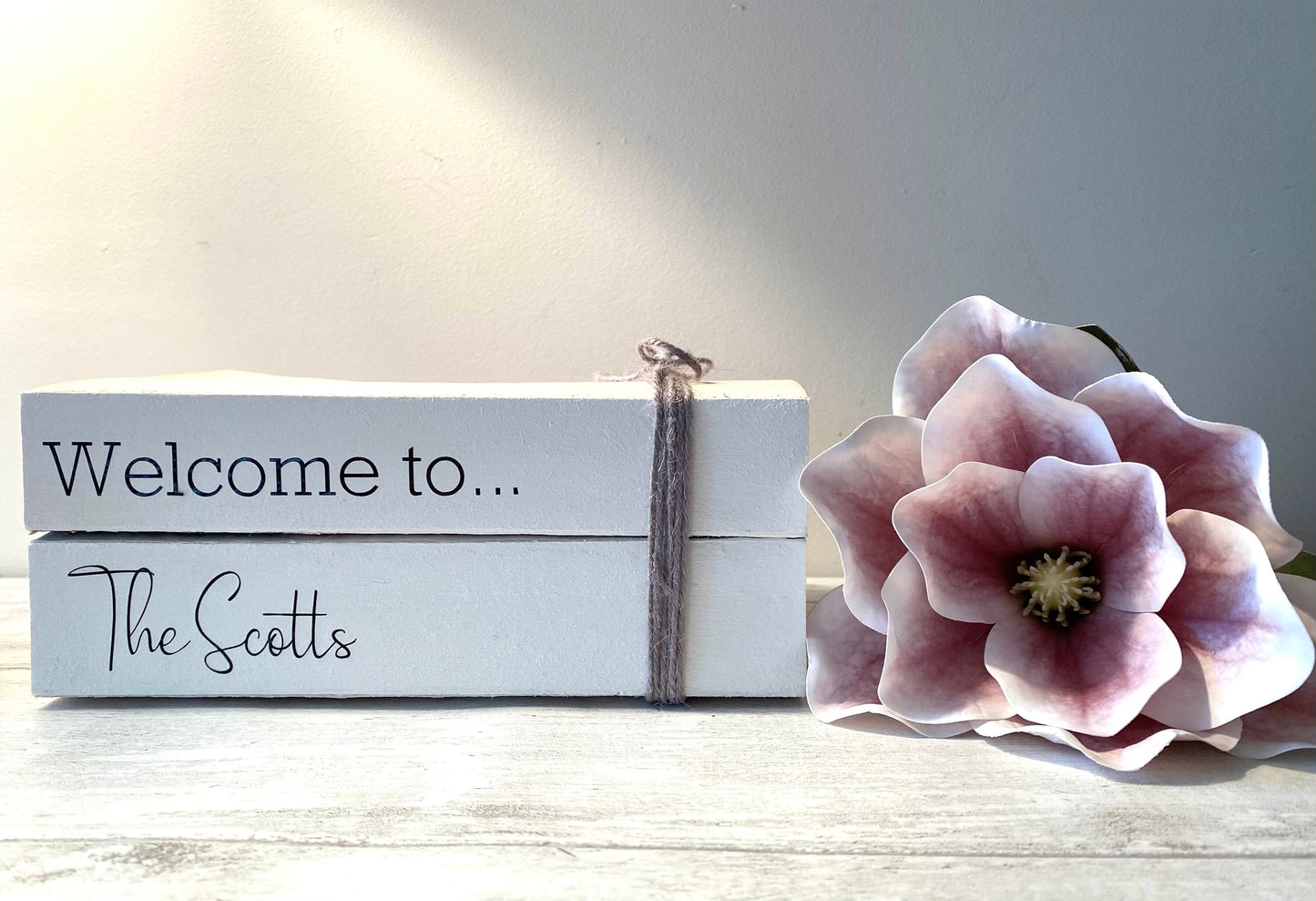 Personalised Welcome Hallway Ornament decor- Family names book stack- Welcome Sign, hallway rustic decor