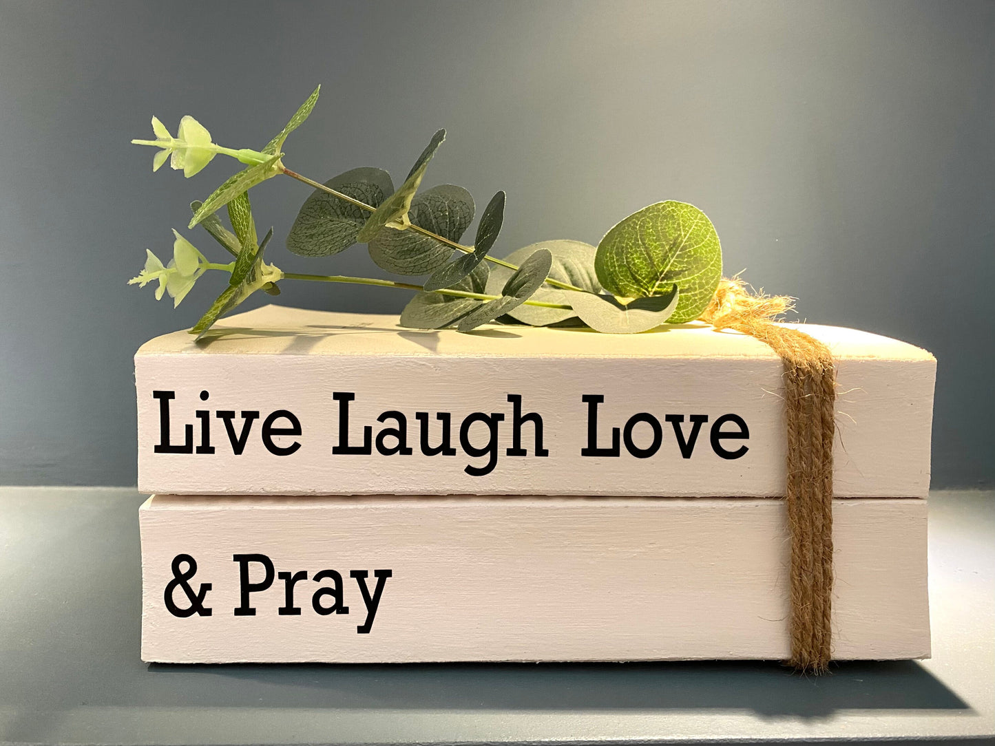 Live, Laugh, Love & Pray Custom Religious Book Stack- Personalised Words- Religious Decoration, Home Decor White Books, Faith Ornament