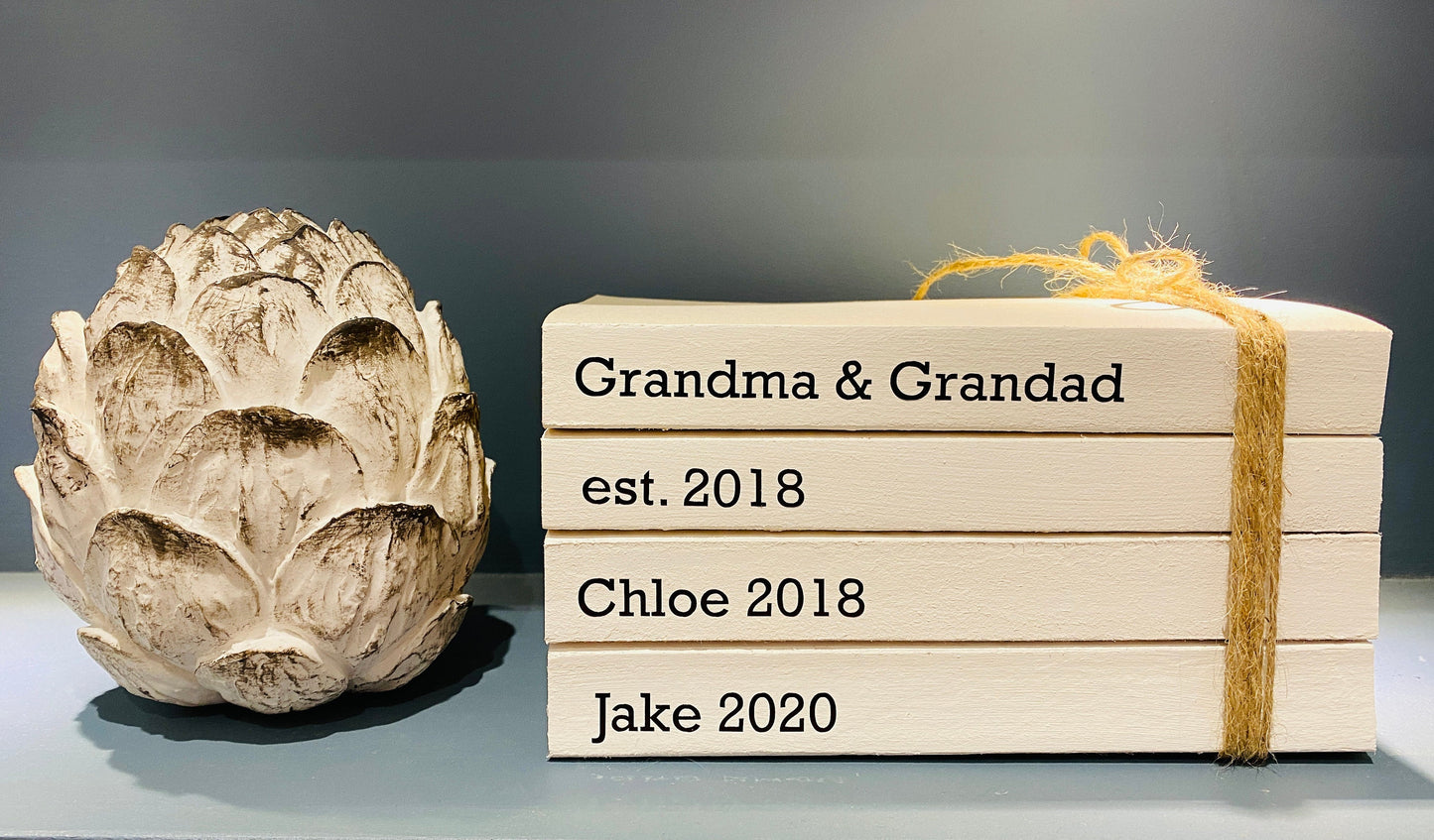 Custom Grandparents Gift -Grandchildren’s Names Book Stack Gift! Beautiful, Personalised gift for Granny & Grandad, Christmas present
