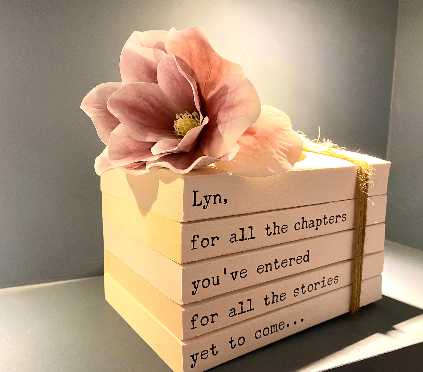 Personalised Retirement Leaving Gift! Beautiful, neutral home decor book stack