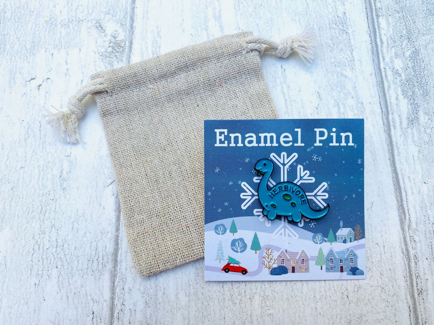 Cute dinosaur enamel pin! Vegetarian badge lapel