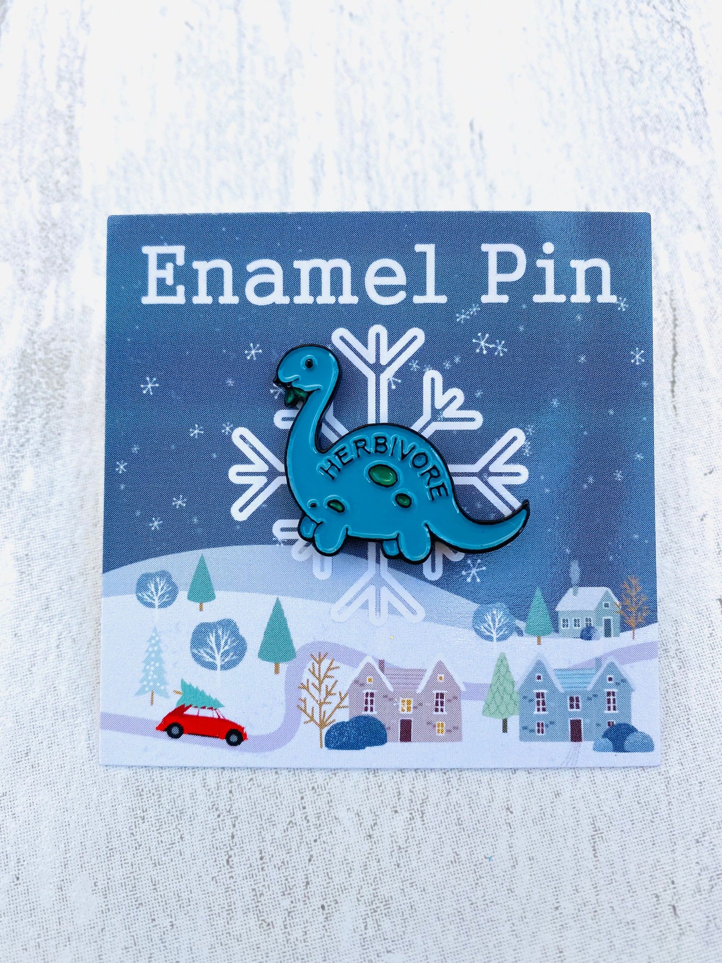 Cute dinosaur enamel pin! Vegetarian badge lapel