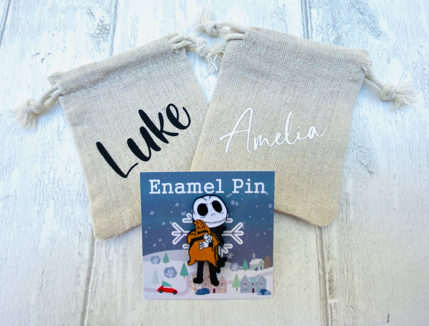 The Nightmare Before Christmas Enamel Pin/ Jack Skullington Festive Christmas badge lapel Oogie Boogie