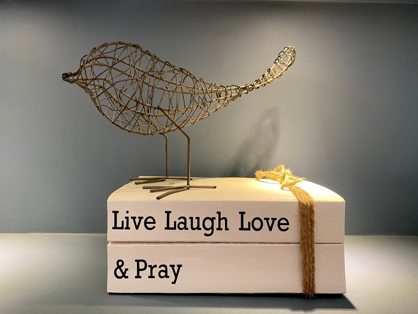 Live, Laugh, Love & Pray Custom Religious Book Stack- Personalised Words- Religious Decoration, Home Decor White Books, Faith Ornament