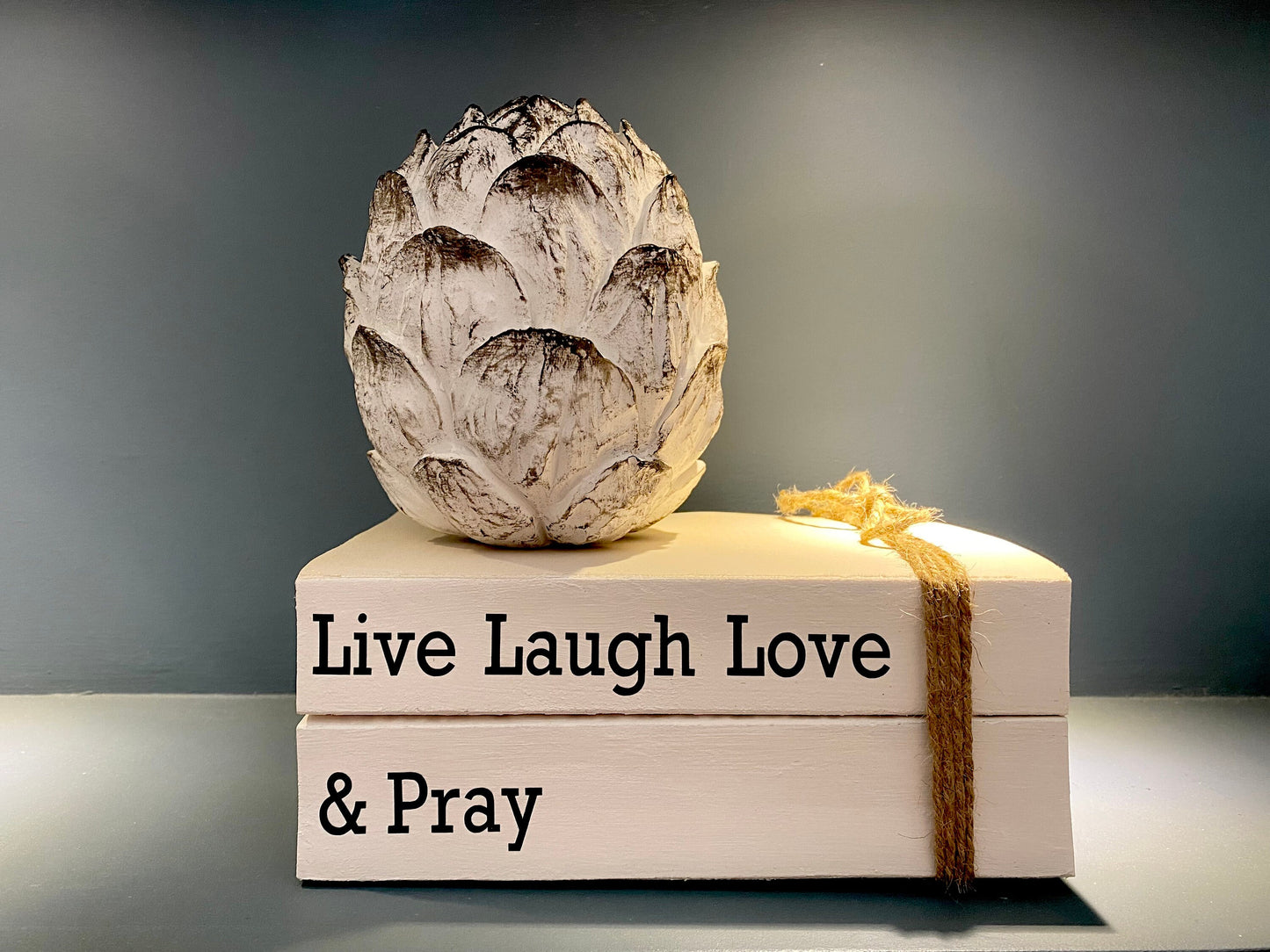 Live, Laugh, Love & Pray Custom Religious Book Stack- Personalised Words- Religious Decoration, Home Decor White Books, Faith Ornament