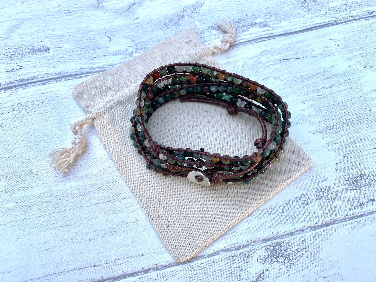 Beautiful Boho Bracelet -Beaded Wrap Multi- Layered Chakra Bracelet with natural beads entwined. Healing Friendship Bracelet