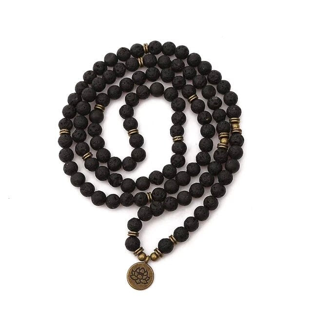 108 Mala Natural Lava Stone Meditation Necklace. Beautiful Lava Stones. Japa Mala. Prayer beads.