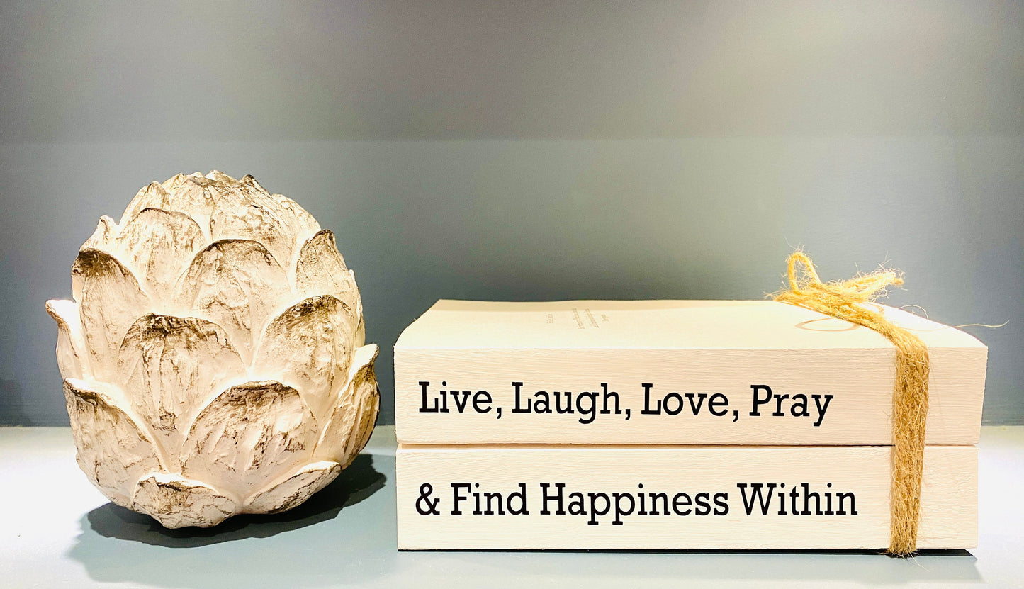 Find Happiness Inside - Custom Religious Book Stack- Personalised Words- Religious Decoration, Home Decor White Books, Faith Ornament