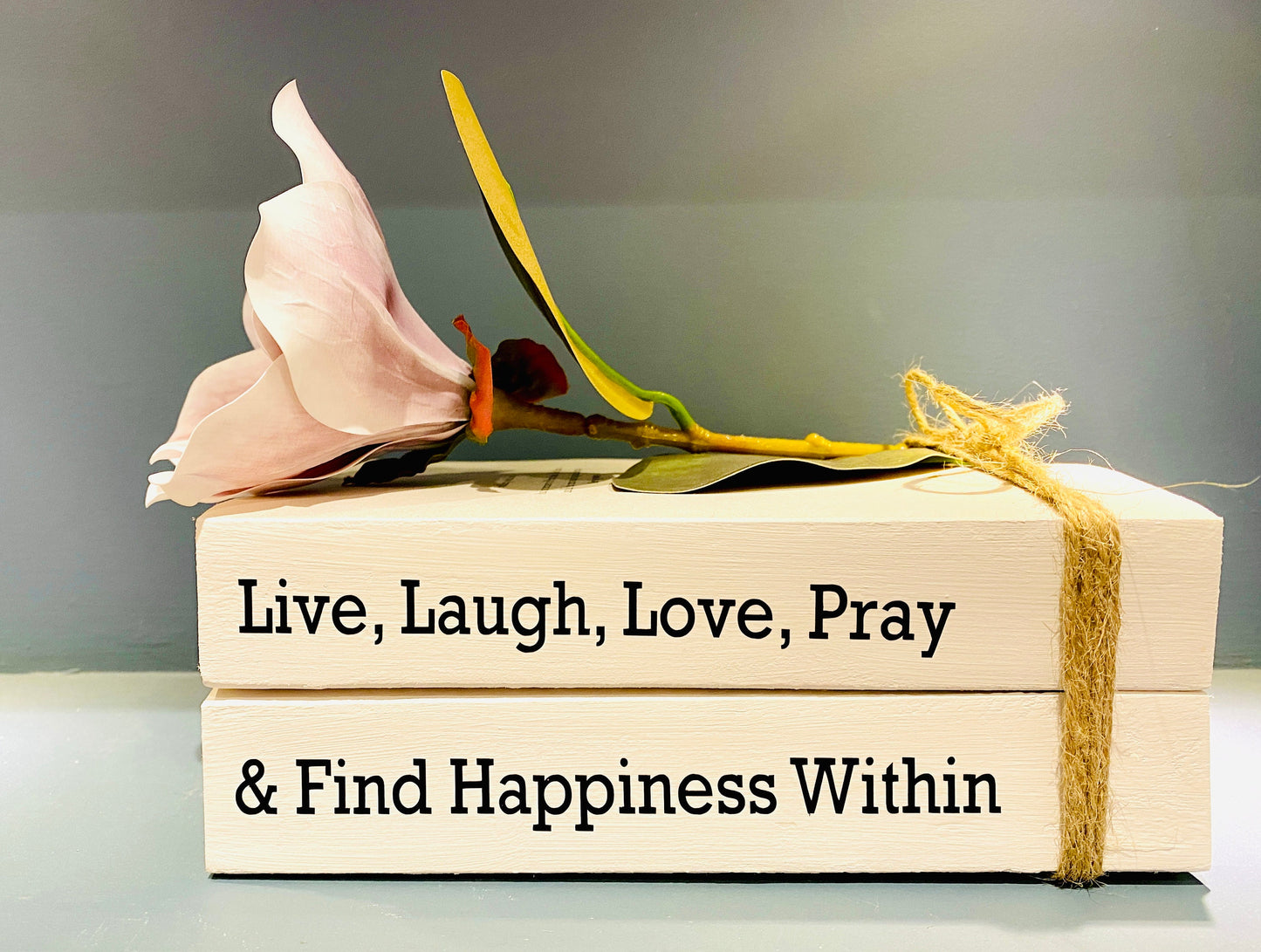 Find Happiness Inside - Custom Religious Book Stack- Personalised Words- Religious Decoration, Home Decor White Books, Faith Ornament