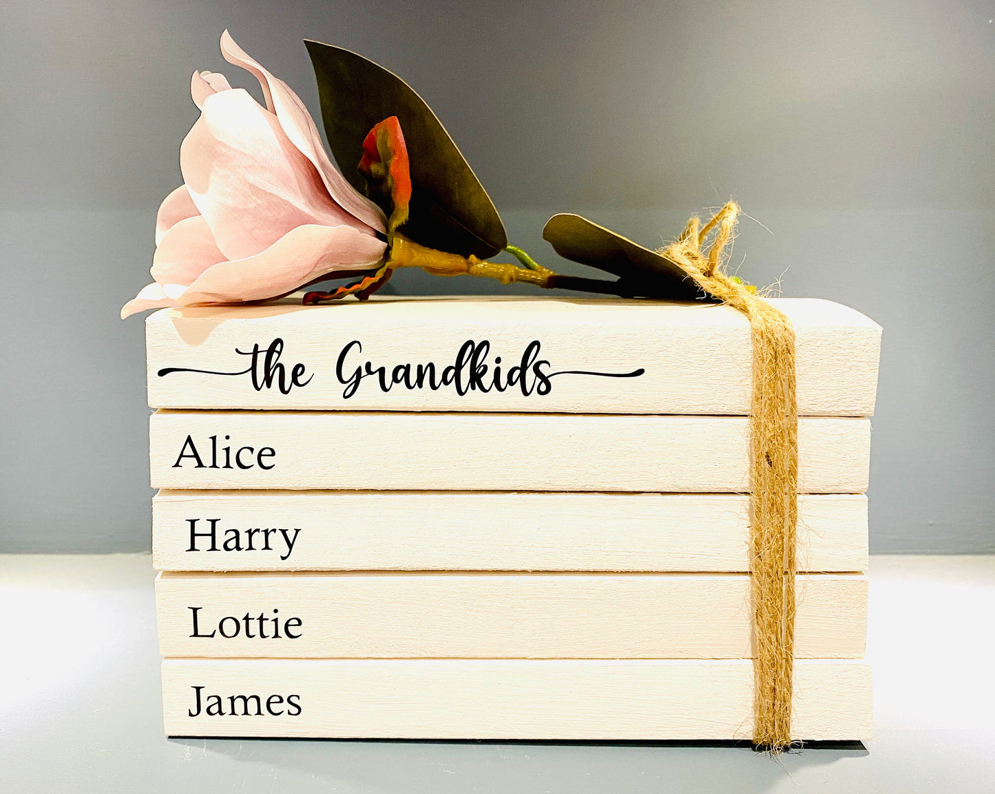 Personalised Grandparents Gift -Grandchildren’s Names Book Stack Gift! Beautiful, Personalised gift for Granny & Grandad, Christmas present