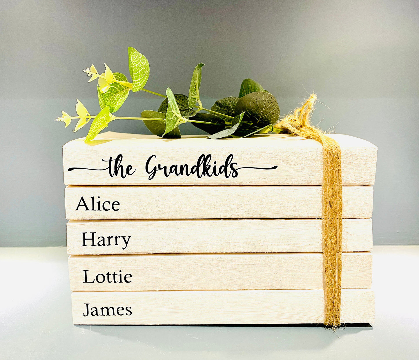 Personalised Grandparents Gift -Grandchildren’s Names Book Stack Gift! Beautiful, Personalised gift for Granny & Grandad, Christmas present