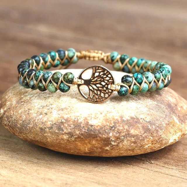 Tree of Life Natural Jasper Beaded Bracelet- Unisex Healing Bracelet- Positive Energy (Boho)