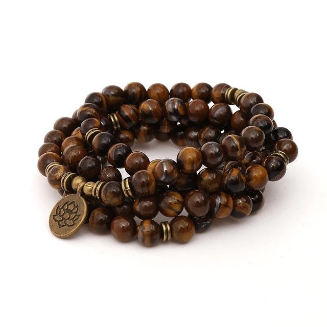 108 Mala Tiger’s Eye Stone Meditation Necklace. Beautiful Tiger Stones. Japa Mala. Prayer beads.