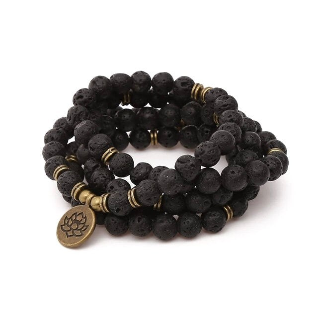 108 Mala Natural Lava Stone Meditation Necklace. Beautiful Lava Stones. Japa Mala. Prayer beads.
