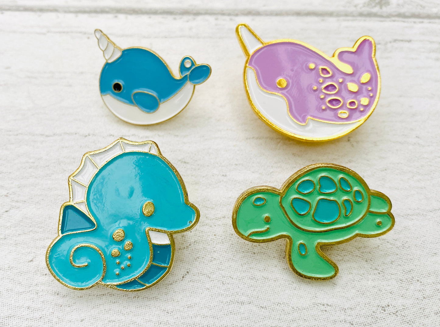 Cute Narwhal, Turtle, Seahorse Sealife Sea Creatures Enamel Pin! Badge Lapel