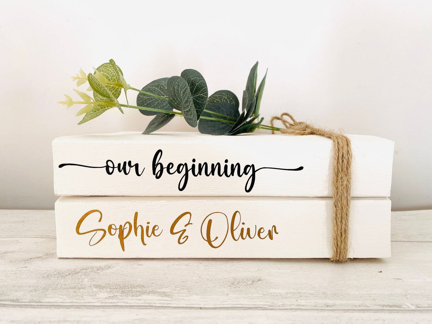 Our Beginning- Personalised White Wedding Book Stack- Wedding table decor, custom wedding decorations, Valentine’s Day Gift