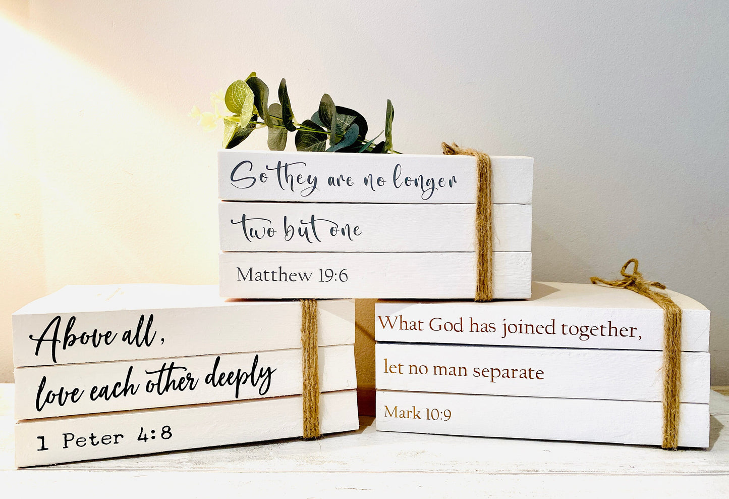 Bible Passages Personalised Book Stack! Faith book stack- Religious Home Decor Ornament, Custom Wedding Table decor/ Valentines Gift