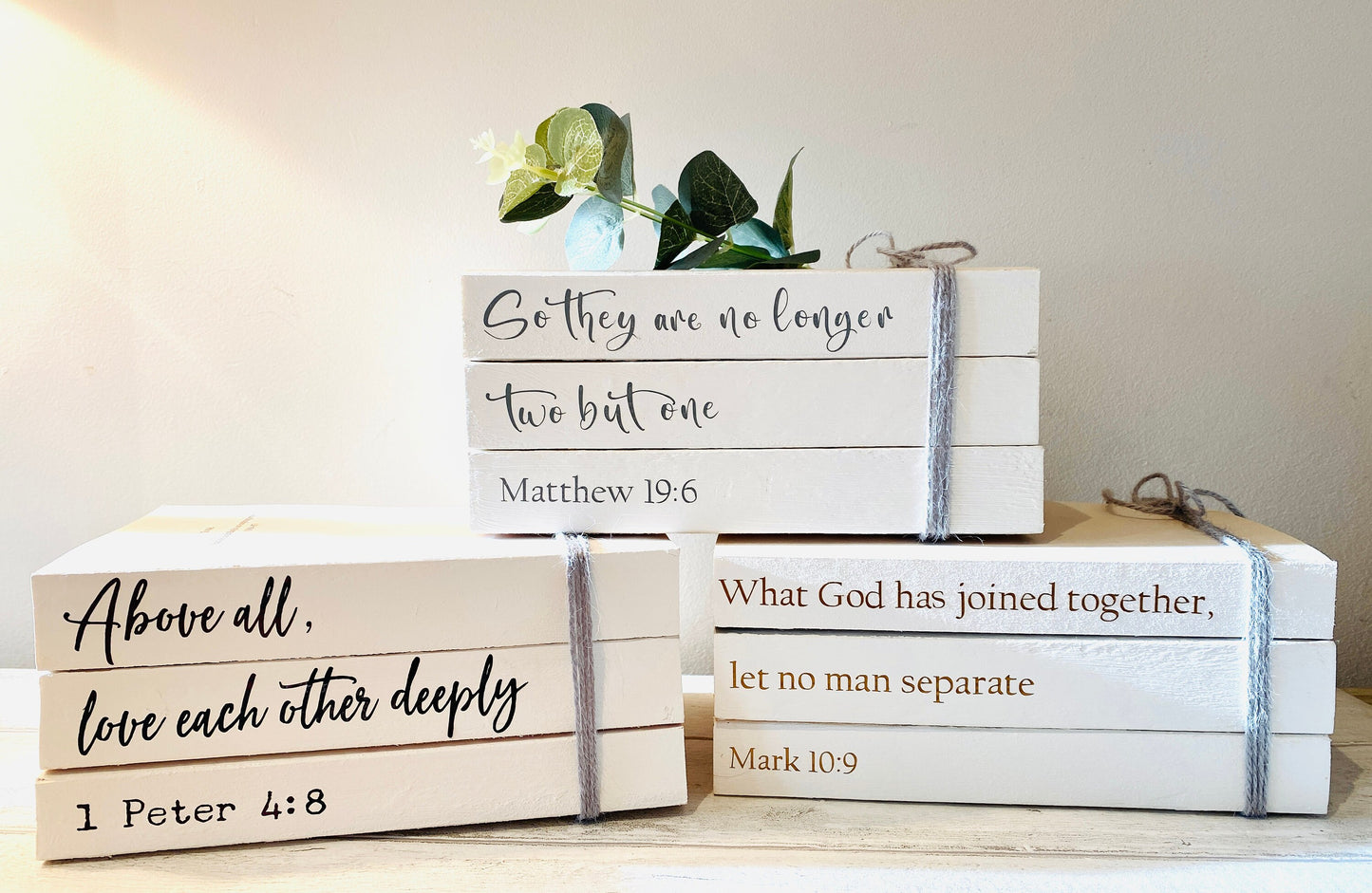 Bible Passages Personalised Book Stack! Faith book stack- Religious Home Decor Ornament, Custom Wedding Table decor/ Valentines Gift