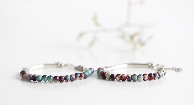 Elegant beaded boho bracelet- engraved metal and beads- hippie, beach nature jewellery perfect gift for her, Valentine’s Day gift