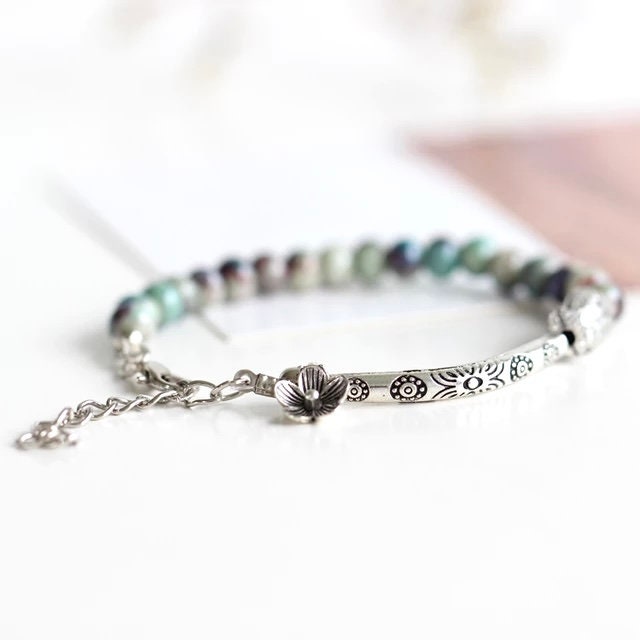 Elegant beaded boho bracelet- engraved metal and beads- hippie, beach nature jewellery perfect gift for her, Valentine’s Day gift
