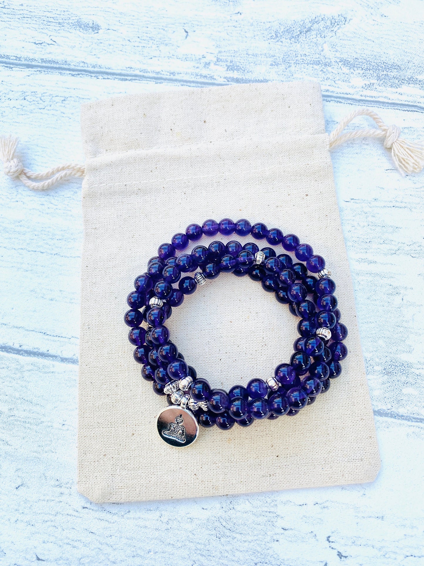 108 Mala Beads -Amethyst Natural Stone Meditation Necklace. Beautiful healing yoga bracelet. Japa Mala. Prayer beads. Chakra jewellery