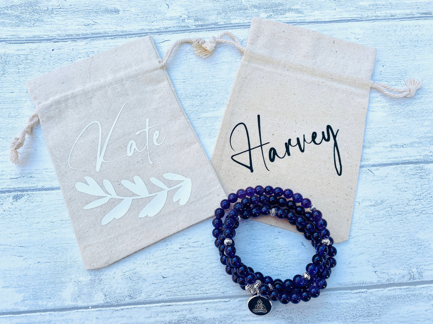 108 Mala Beads -Amethyst Natural Stone Meditation Necklace. Beautiful healing yoga bracelet. Japa Mala. Prayer beads. Chakra jewellery